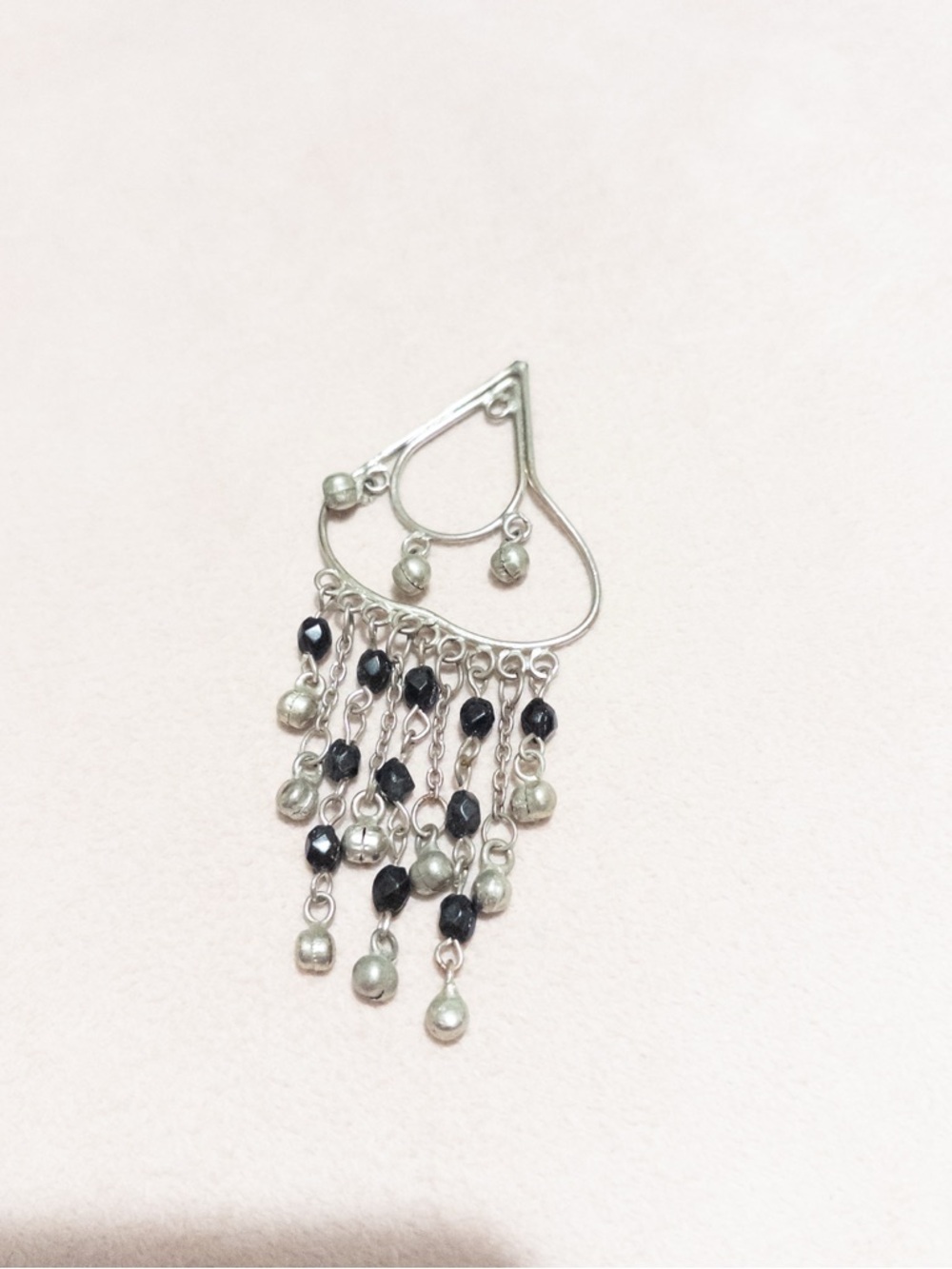 Silver-tone Teardrop Fringe Earrings with Black Beads